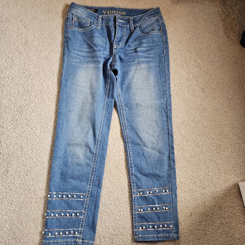 VIGOSS Denim Jeans: the Austin, ankle skinny with trendy Pearl accents